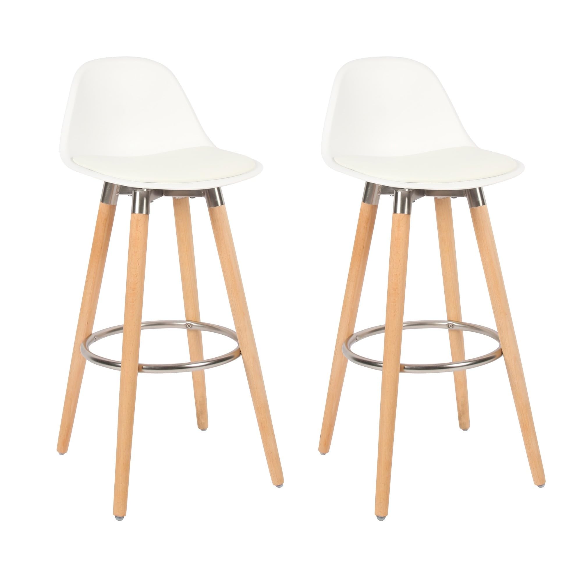Box and Beyond Juego de 2 Taburetes de Bar de Madera, Silla Alta para Bar, Silla de Cocina - Altura 91 cm - Taburete Blanco con Reposapiés