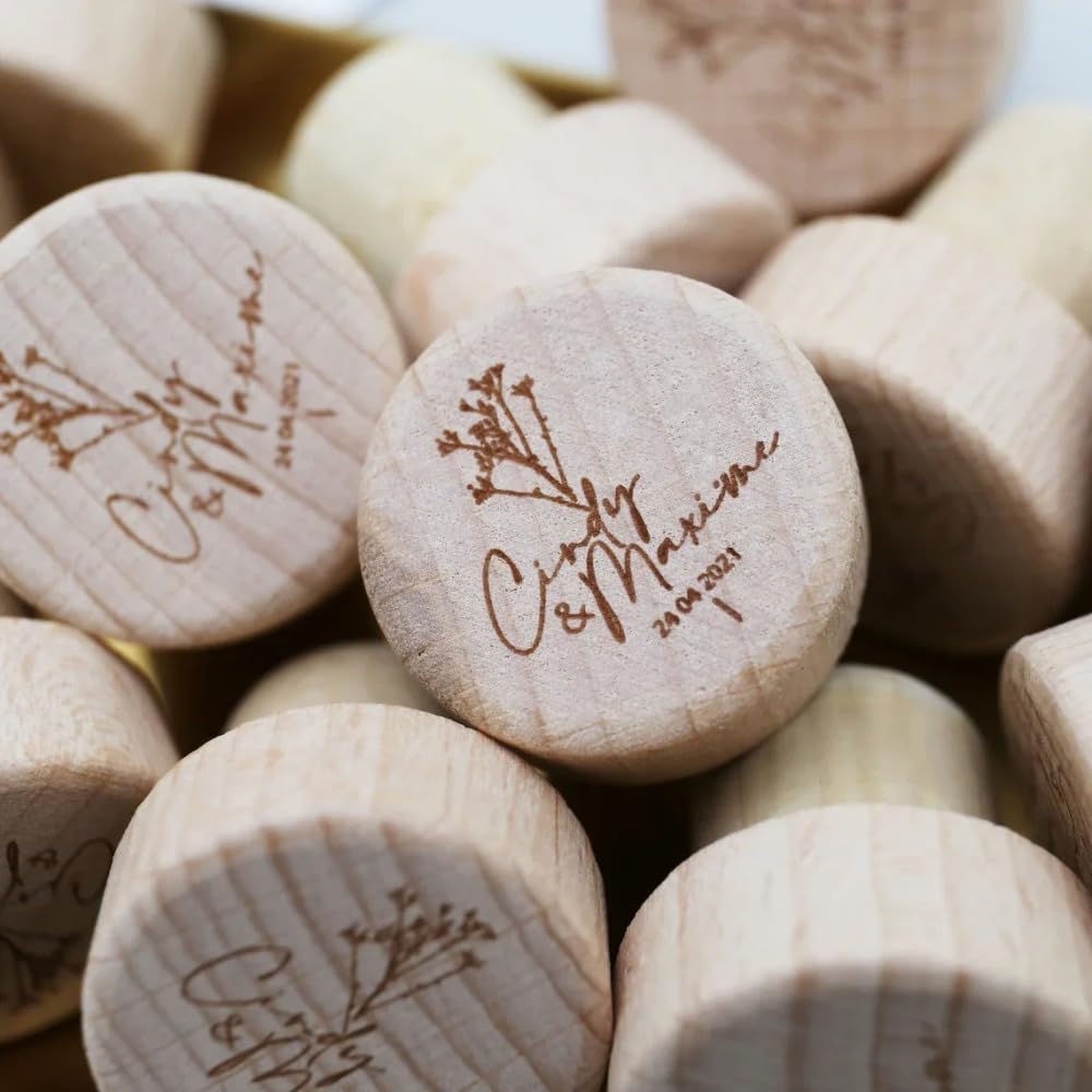Bouchons de bouteille personnalisables en bois pour bouteilles de vin en lot de 80