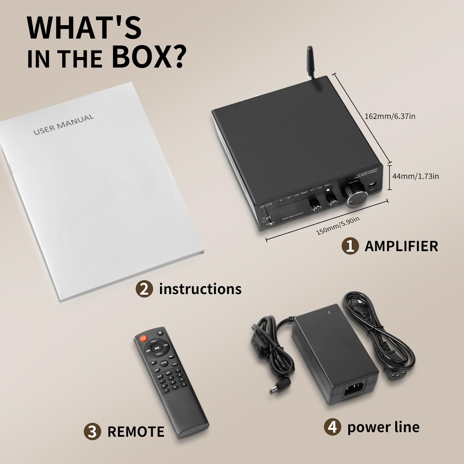 Hifi-Verstärker 2000W 2.0-Kanal 100W*2 Bluetooth 5.3 TPA3116 Stereo-Audioverstärker OPT AUX USB