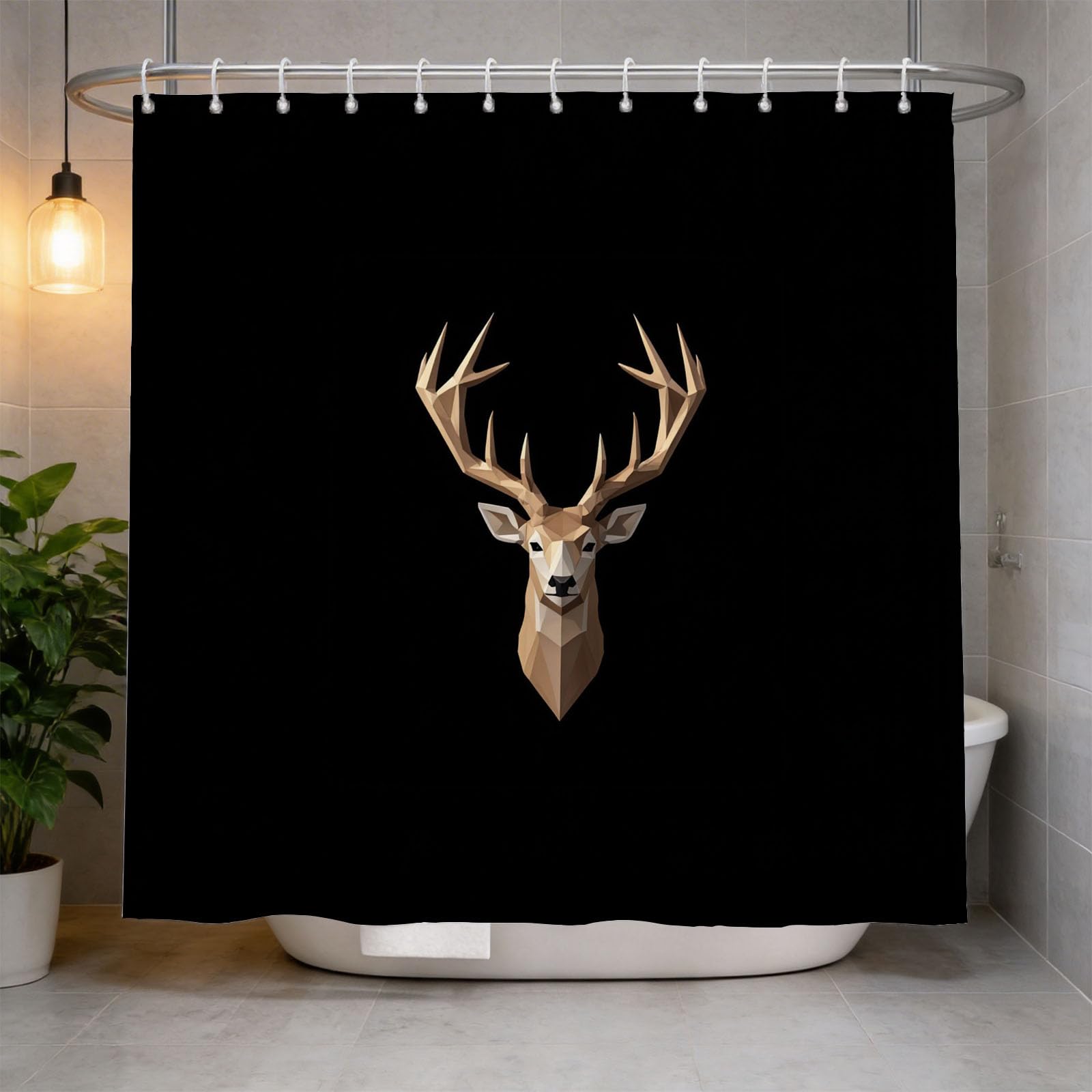 Hongduo 3D Deer Animal Shower Curtain for Stalls Bathtubs Geometric Bathroom Decor Shower Curtain Set Polyester Fabric Waterproof 200x200cm/79X79 Inch with Hooks