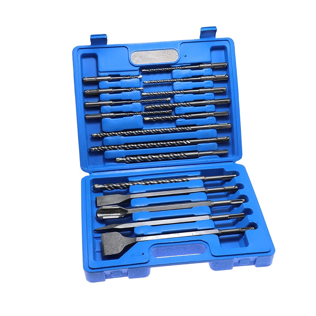 Set di Trapani 17 Pezzi Set di Punte per Trapano a percussione Elettrico Scalpello Scatola di plastica Gambo Impatto Rotary Calcestruzzo Scanalatura in muratura Nuovo