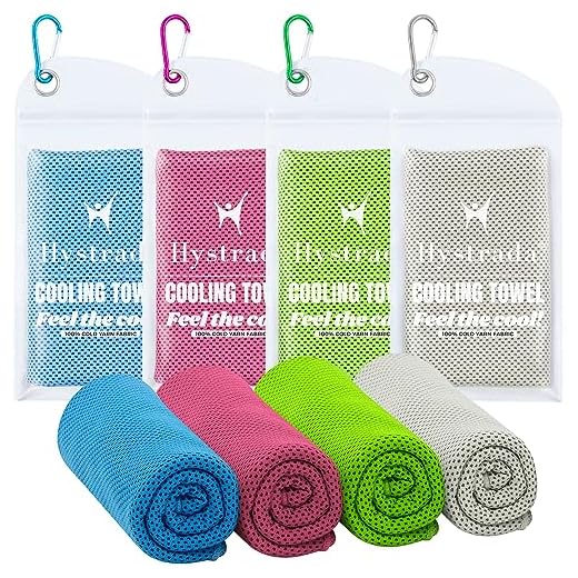 Hystrada 4 Pack Cooling Towels 40" x 12"-Cooling Scarf, Cold snap Cooling Towel for Instant Cooling Relief for All Physical Activities: Golf, Fitness, Camping, Hiking, Yoga, Pilates
