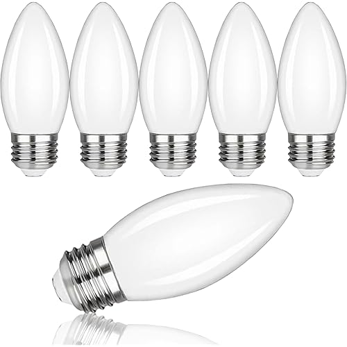 6Pack B11 E26 LED Candelabra Bulbs, 5W Equal 40 watt Edison Light Bulbs, Daylight White 5000K Dimmable Candle Bulb for Chandeliers, Ceiling Fan,Pendant,Wall sconces 450LM Light Bulb Milky Glass