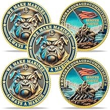 ASmileIndeep 5 PCS US Marine Corps Challenge Coin - Military Challenge Coins Bulldog Design Marine Corps Graduation Token Navy Veteran Commemorative Gift