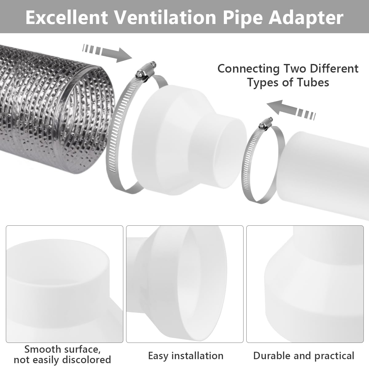 Amentalove Round Ducting Reducer 150mm to 100mm mit Stainless Hose Clips - Image 3