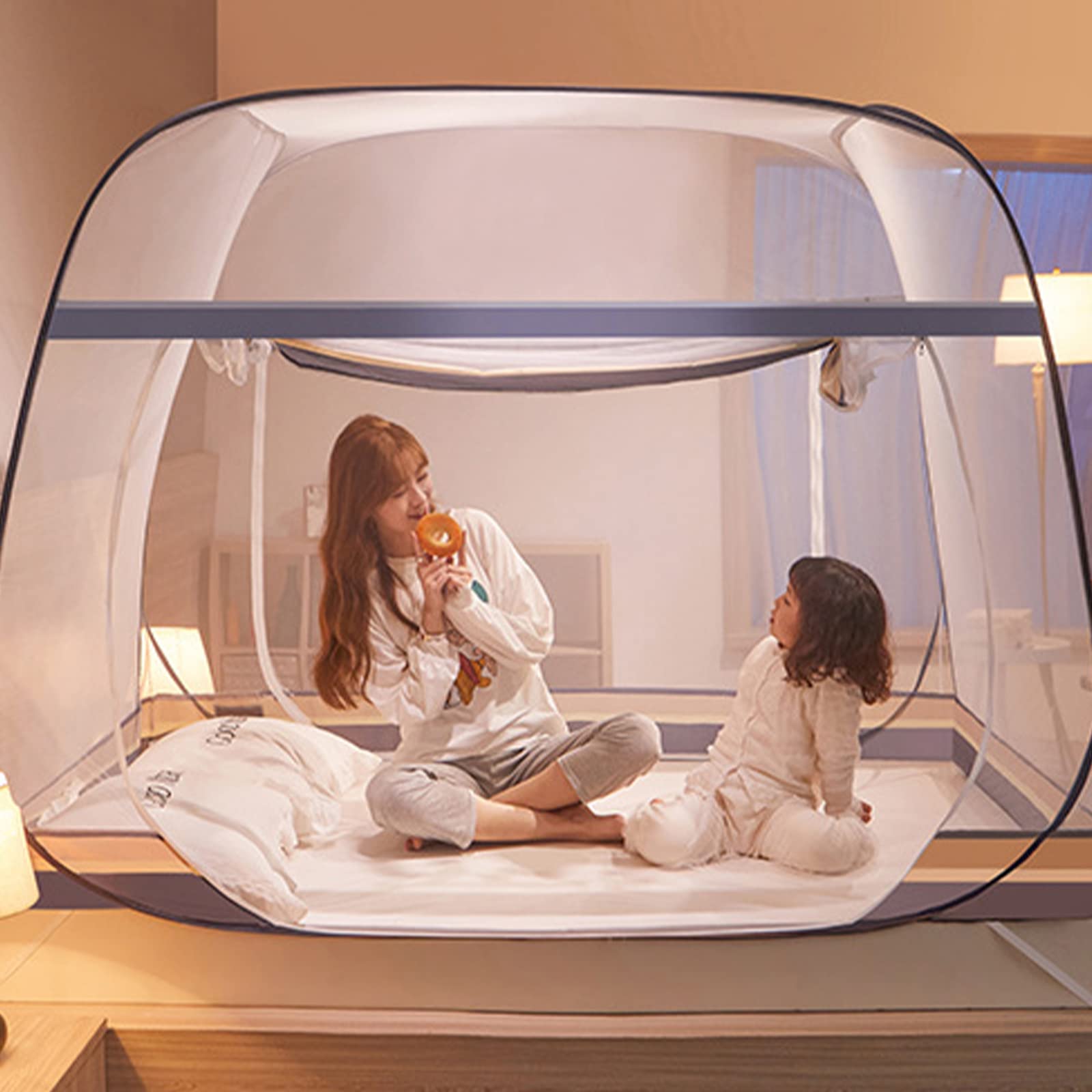 Pop-Up-Moskitonetz-Zelt für Bett mit Boden, große Doppeltür, faltbares Design, Baldachin-Netzzelt, tragbar, staubdicht, für Innenräume, Reisen, Camping, für Twin- bis King-Size-Betten