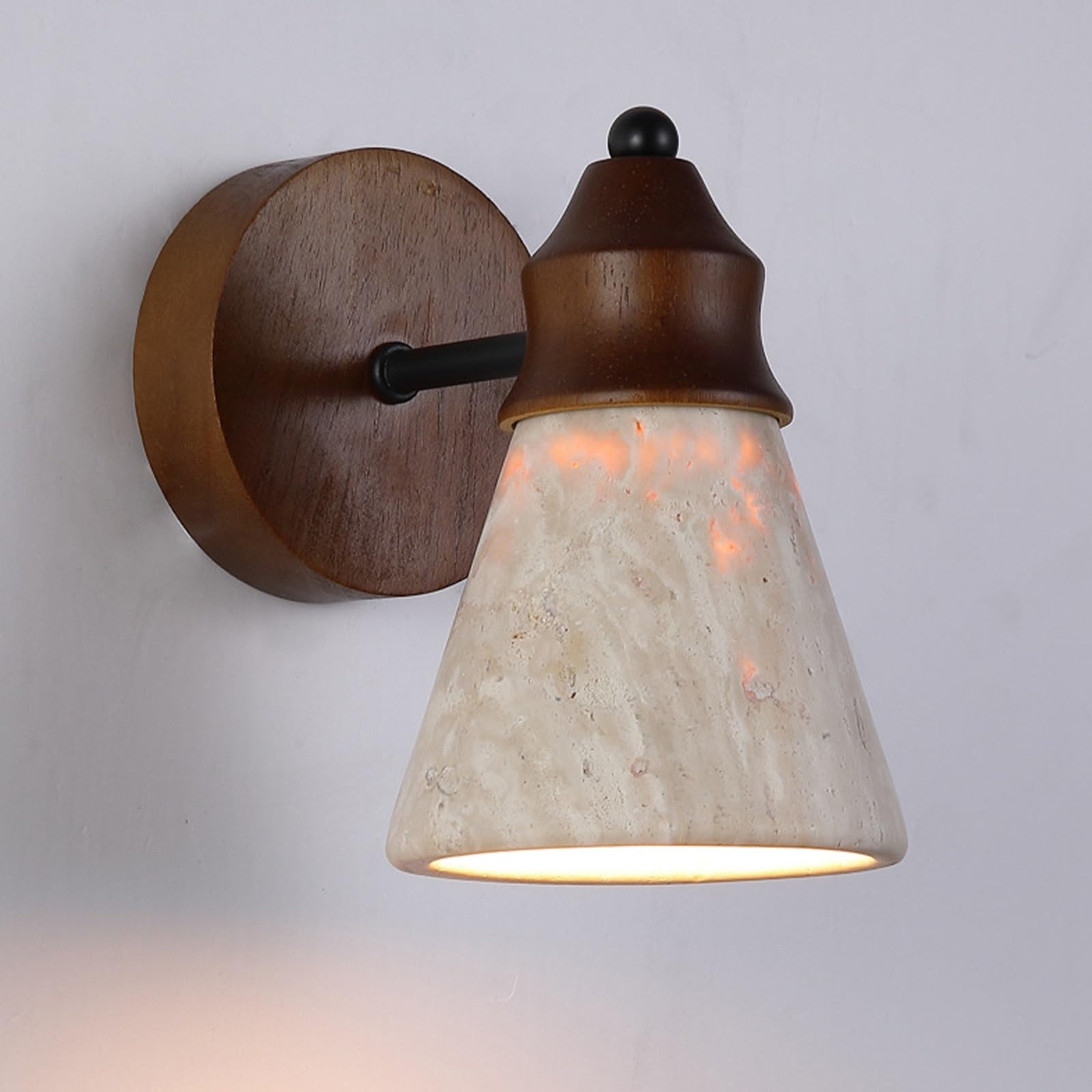 SXWNBIFH 1-Light Vintage Wall Sconces Marble Yellow Travertine Wall Light E27 Mounted Wall Lights Wood + Metal Lamp Body for Farmhouse Hallway Living Room Bedroom Cabinet