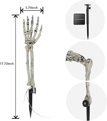 Miniatura 3 de Decoraciones de Halloween para exteriores, paquete de 4 decoraciones de brazo de esqueleto iluminado, 100 luces LED moradas y naranjas con 11 modos,