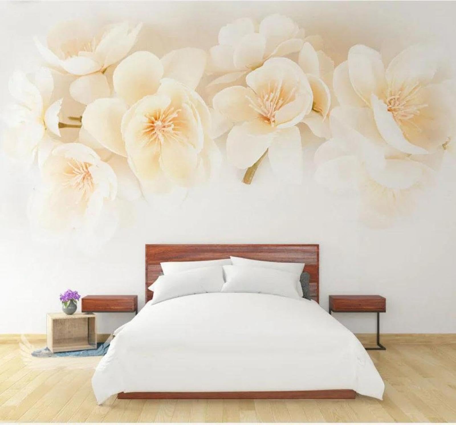 Wallpaper-3D-Xlm 250Cm×170Cm(B×H) Simple Three Dimensional Exquisite White Cherry Blossoms 3D Wallpaper Easy Install Feature Office Living Room Sofa Bedroom Tv Background Wall Decoration-250Cm×170Cm