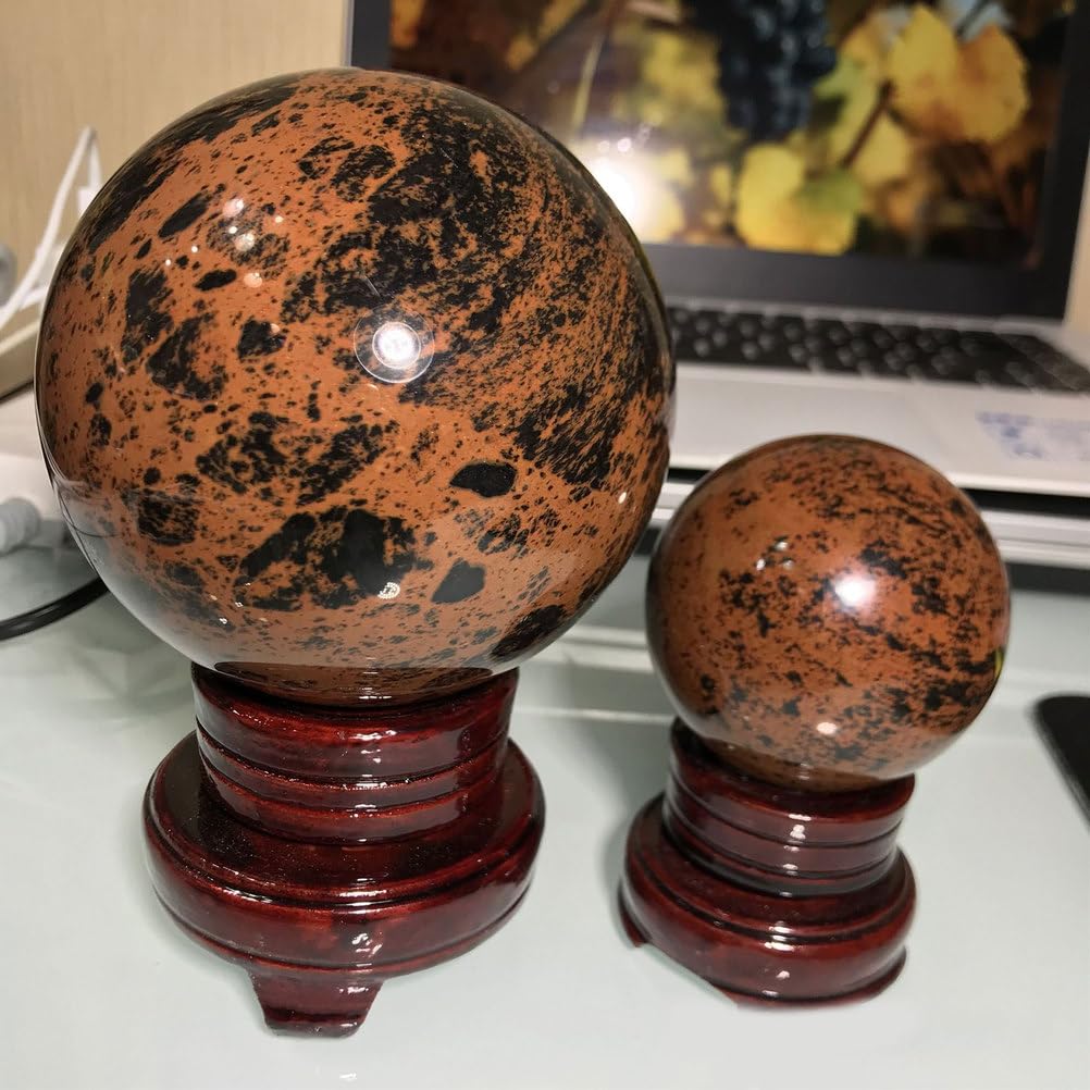 Natürliche rote Schwarze Obsidian -Kristallkugel Heilung Edelstein Quarzball -Skulptur Figur mit Stand für die Wahrsagungsmeditation Feng Shui Schutzdekoration,70~80mm