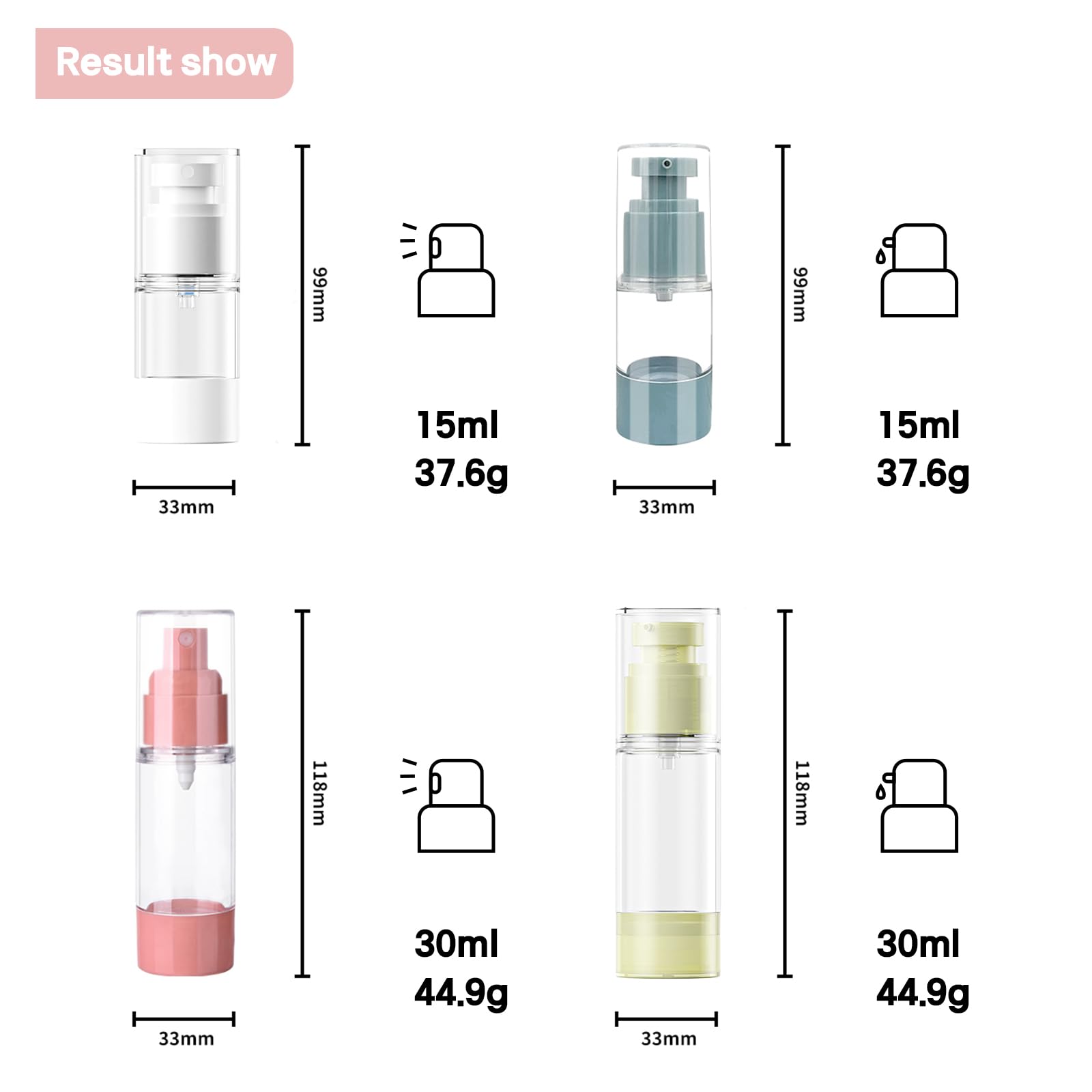 Sylavilla Reiseflaschen Set, 30 Ml & 15 Ml - Nachfüllbare Vakuumbehälter Für Kosmetik