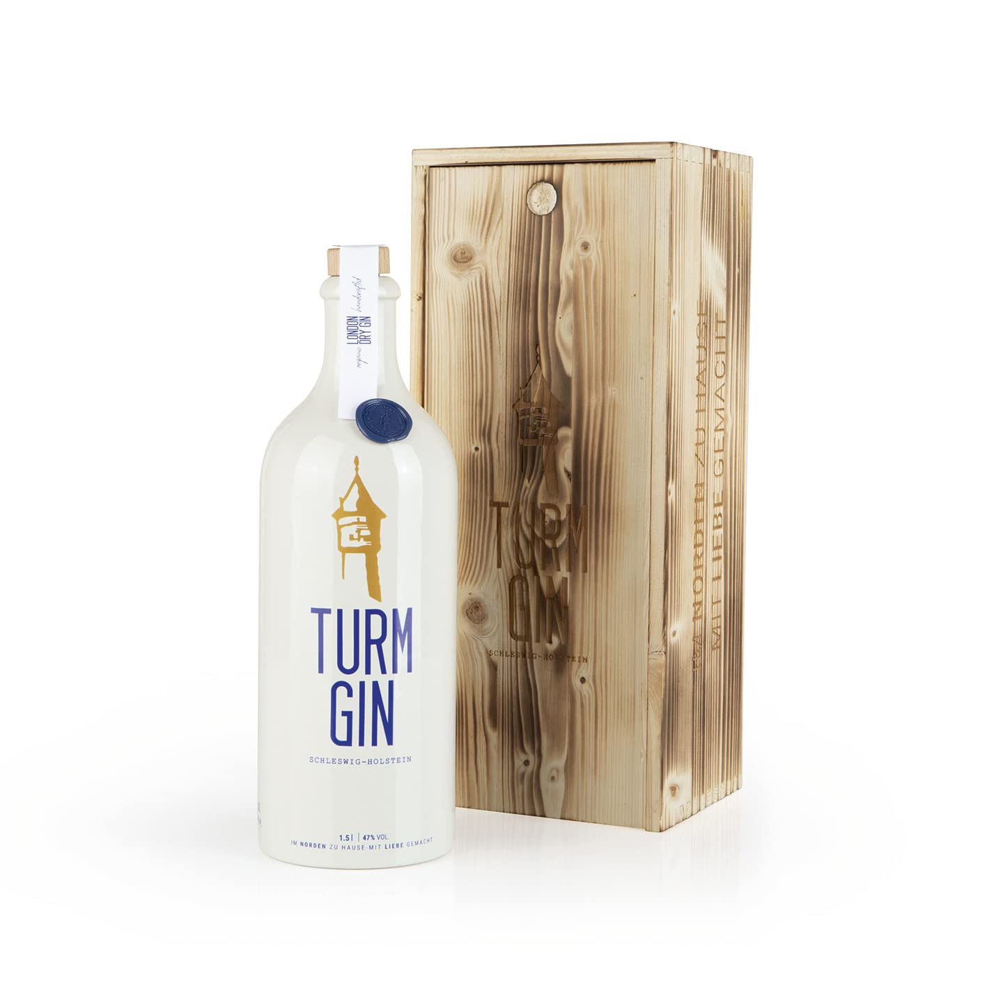 TURM GIN London Dry Gin Magnum-Flasche 1,5L - Echt nordisch, echt gut. | In exklusiver Holz-Geschenkbox | Premium Bio-Gin aus Deutschland 47% | Holsteiner Cox & 15 norddeutsche Botanicals [1,5 Liter]