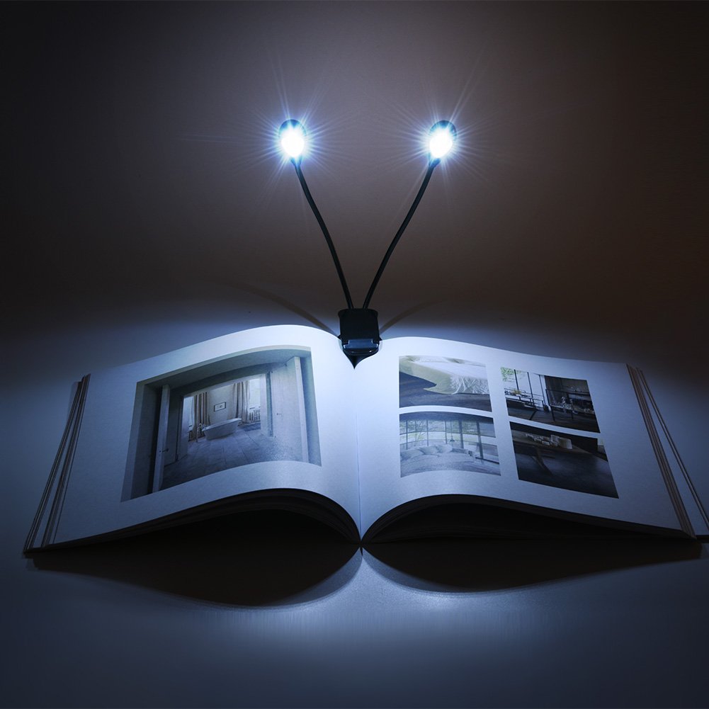 Joyzan Music Stand Light, Clip on LED Book Lights Dual Arm Rechargeable Reading Lamp Eye Cared 360°Flexible Gooseneck USB Desk Clamp Battery Operated Mini Bed Bookworms Piano Player Travel Orchestra