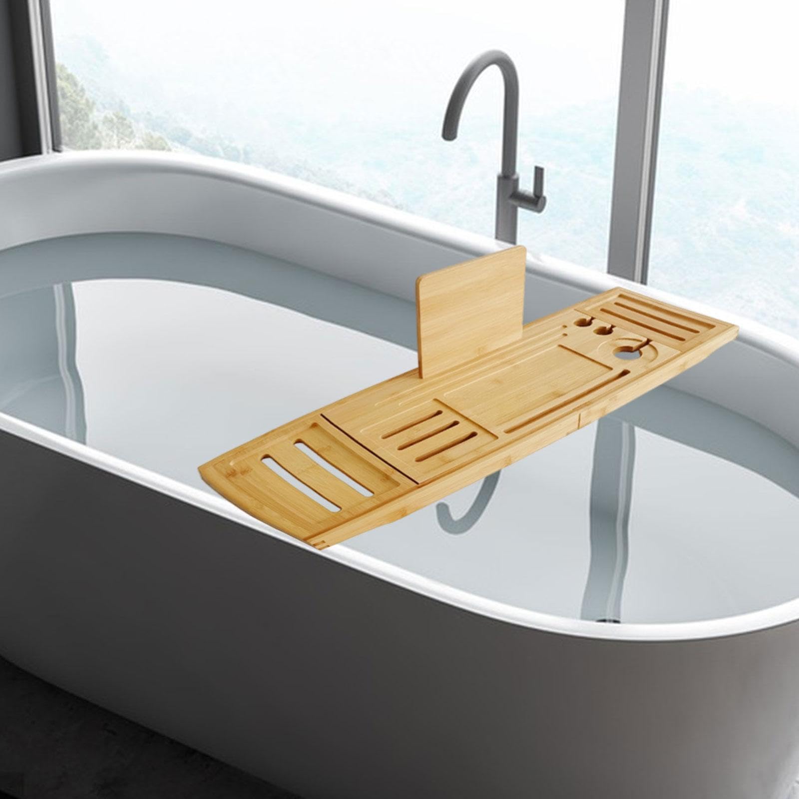 Bandeja De Bañera De Bambú Ajustable | bambú natural, antideslizante, ajustable, soporte para vaso