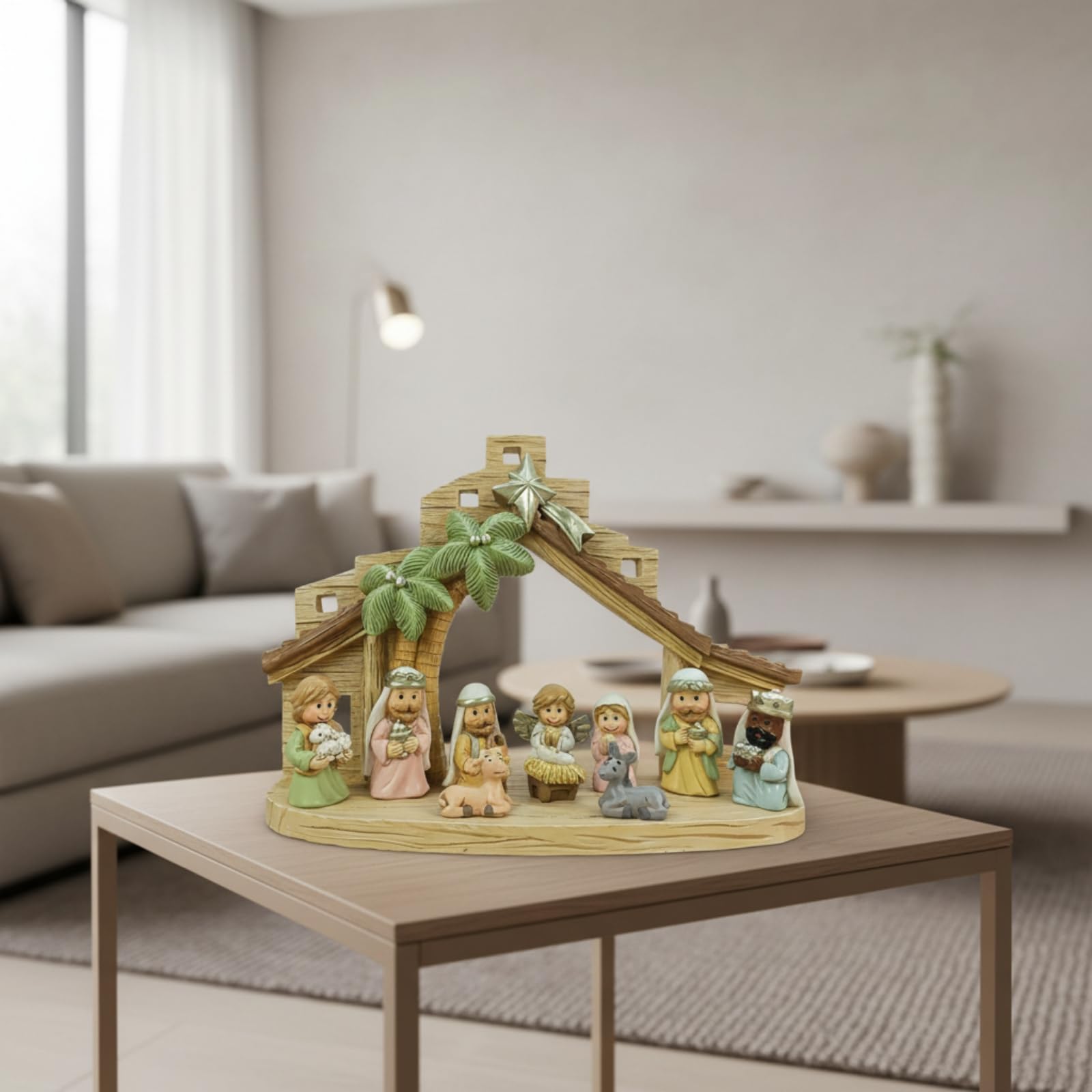 rockible 11 Pièces Crèche avec Étable Décorative | Peinte à la Main, Rustique, Décoration, Collectionneurs