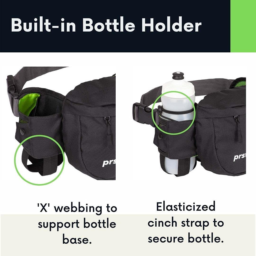 Cangurera MTB con botella, riñonera para bicicleta de montaña, riñonera lumbar, riñonera de senderismo para mujer. La riñonera de senderismo incluye una botella de 25 onzas, (2L) negro, 9.75 x 3 x