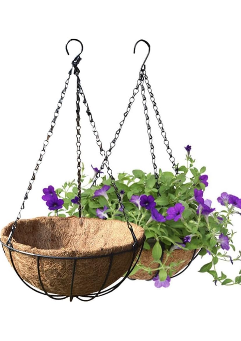 2 PackHanging Planter Basket 12 inch Outdoor Hanging Flower Pots with Coco Coir Liner Round Wire Plant Holder with Chain Metal Hanging Baskets for Decor Balcony Garden (Watermelon Design)