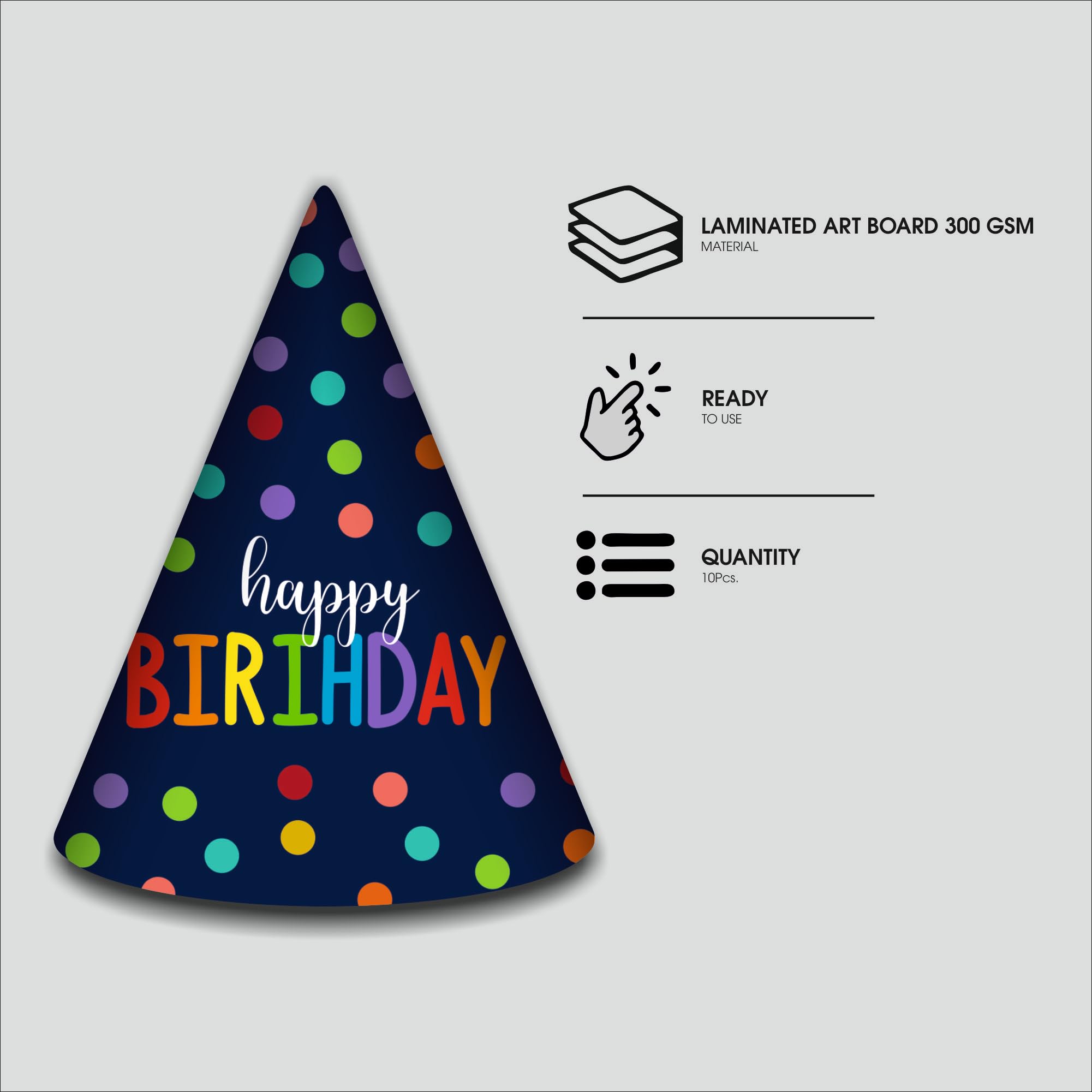 Party Baazaar Navy Blue Polka Dot Birthday Caps | Fun Party Hats for Kids & Adults | Blue & White Polka Dot Party Hats (Pack of 10) 1