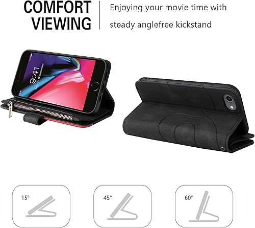 Miniatura 4 de Asuwish Funda de teléfono para iPhone 66s78SE 2020 2022 Funda tipo cartera con protector de pantalla y cremallera abatible para tarjetero, ranura