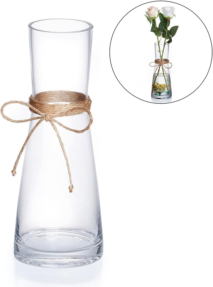 Tall Glass Vases, Decorative Flower Vases with Rope for Living Room, Kitchen, Table, Home, Office, Centerpiece, Wedding, Party or as a Gift