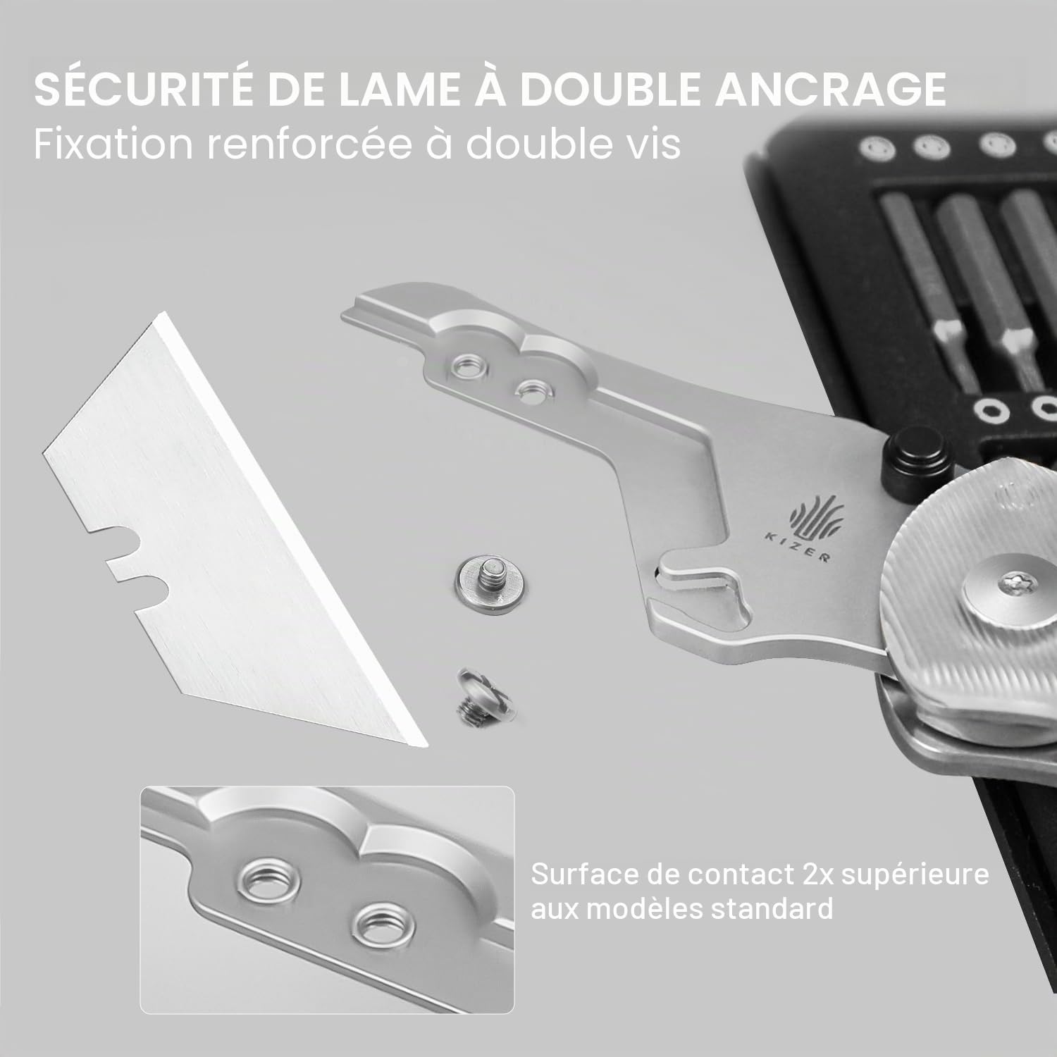 Kizer Drop Bear (Version à Double Vis) Couteau Utilitaire Pliable, Cutter à Verrouillage à Embrayage Couteau de Poche EDC avec 10 Lames de Rasoir, Couteaux de Poche avec Clip de Poche V3619JA5