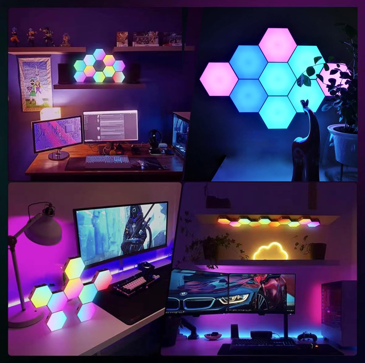 ThreeH Confezione da 6 app per applique esagonali e luci da gioco intelligenti con telecomando per l'arredamento del soggiorno della camera da letto