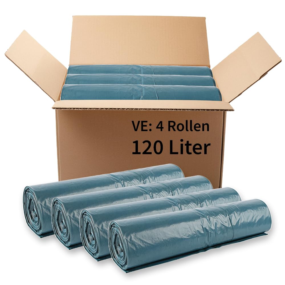 100 Stück, Müllbeutel, FRANZ MENSCH, 120 l, blau, LDPE, extra stark, robust | Auf Rolle, 110 x 70 cm, Eco, Müllsäcke, Abfallsäcke, trash bags, für Tonnen, Gewerbe, Reinigung, Gastro