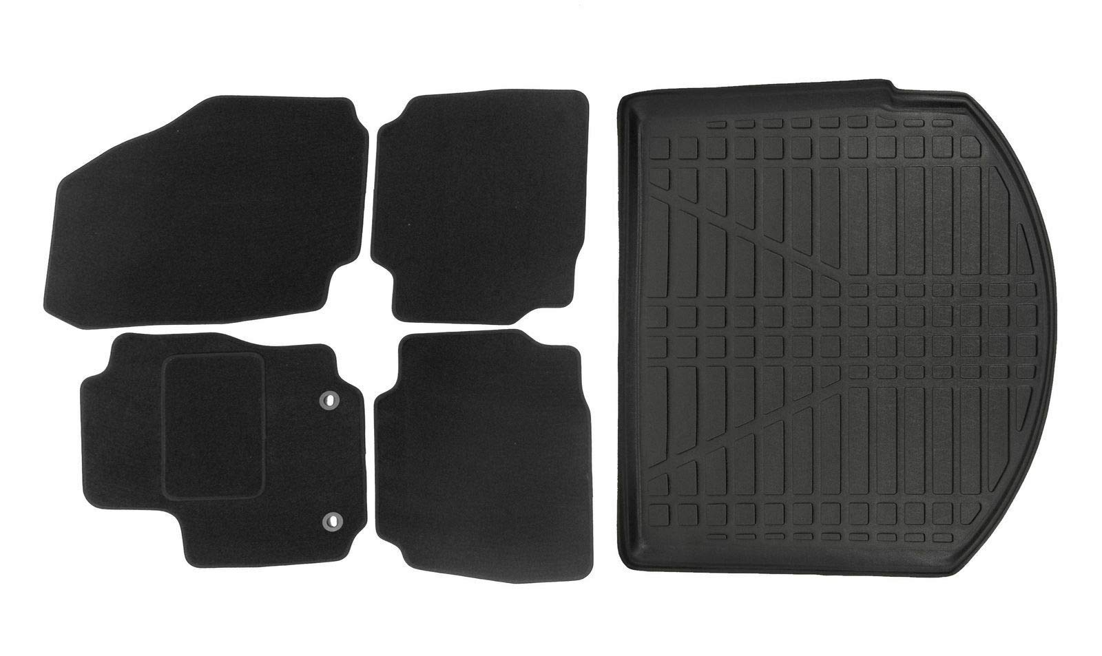 J&J AUTOMOTIVE Velours Fußmatten und TPE Kofferraumwanne Set passend für Ford Mondeo 2007-2015 4tlg, mit hohem Rand Passform rutschfest Geruchsneutral Schwarz