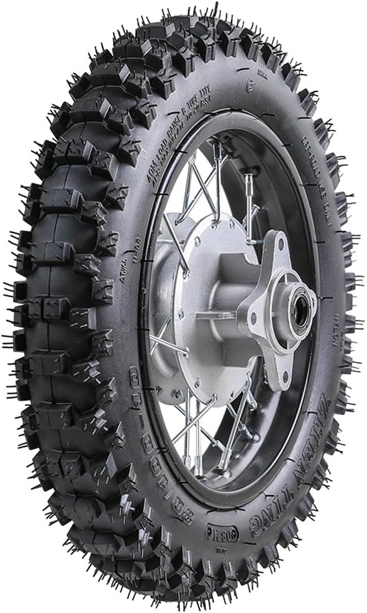 CRF50 Dirt Pit Bike Wheel – 80/100-10" Tire 1.6x10 Rim Inner Tube 12mm Bearing Wheel Assembly – for Drum Brake 50cc 70cc 90cc 110cc CRF50F XR50 CRF70 KLX110 KX65 TTR90 TTR110 Off-Road Motorcycle