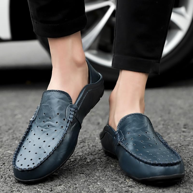 Mens Loafers Round Toe Perforated PU Leather Loafer Shoes Anti-Slip Flat Heel Lightweight Walking Wedding Slip On4