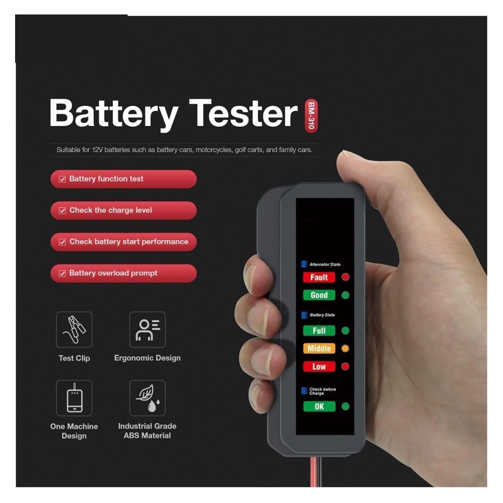Probador De Batería Coche Auto Checker Alternador 12V 6LED Pantalla Luces For Vehículo Motocicleta Herramienta Diagnóstico Detección Rápida Precisa(Green)