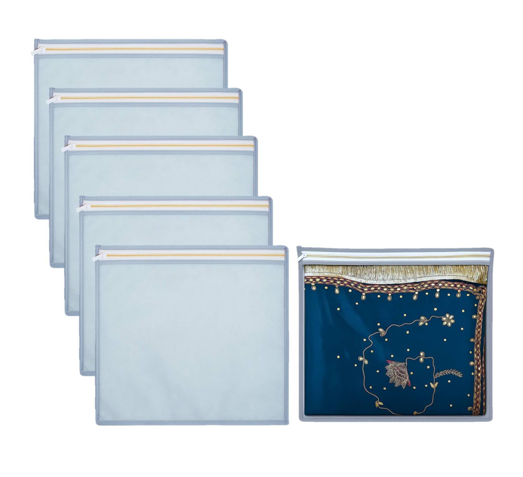 Lify transparent Saree Covers/Saree Bags/Storage Bags/Clothes Covers with Zip Lock Combo (Suitable for Single Saree Pack)- Black, Grey & Golden Color (Light Grey- 6Piece)