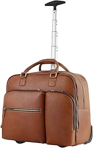 Leathario Leather Suitcase Trolley Luggage Travel Duffle Bag Weekend Overnight Rolling Suitcase Rolling Laptop Case Wheeled Briefcase Bag Suitcase Roller Boarding Under Seat Case