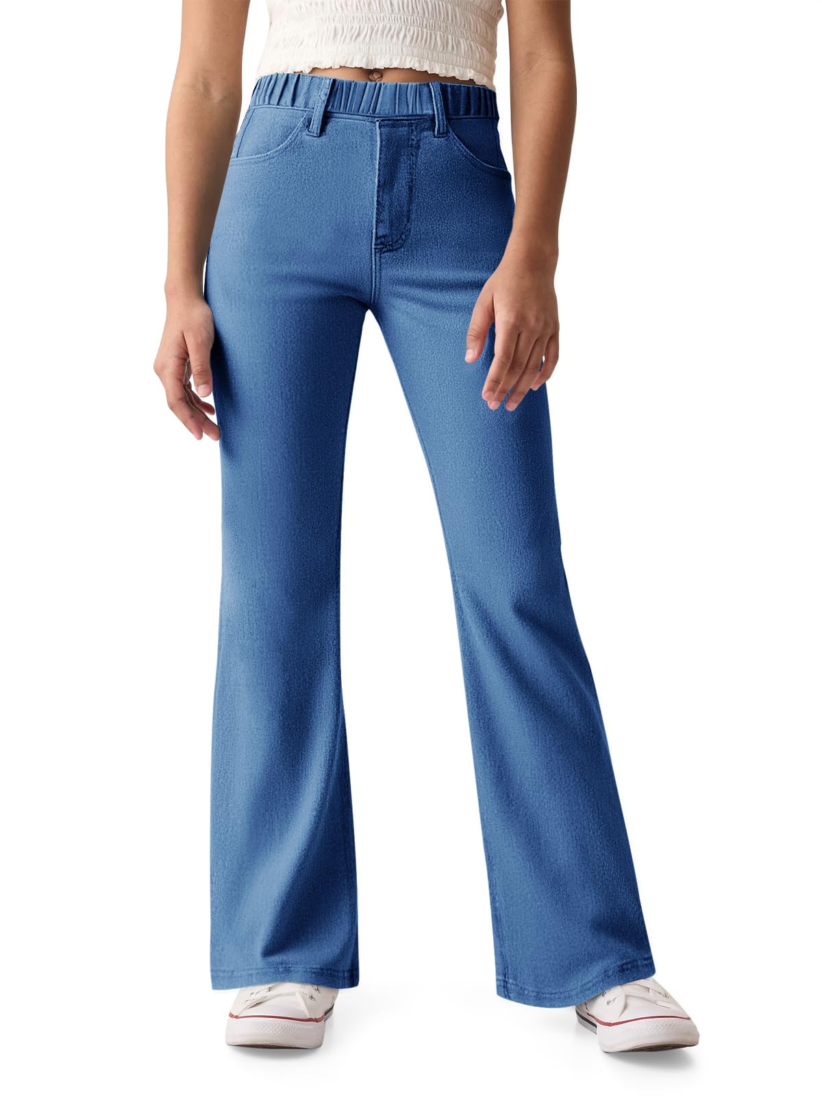 Haloumoning Jeans acampanados para niñas, pantalones de mezclilla elásticos