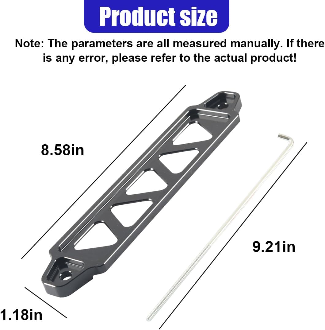 ZIMISI Car Battery Hold Down Kit, Aluminum Alloy Battery Holder Kit with Stainless Steel J Bolts, Universal Battery Tie Down Mount Bracket Accessories for Most Vehicles (Black)