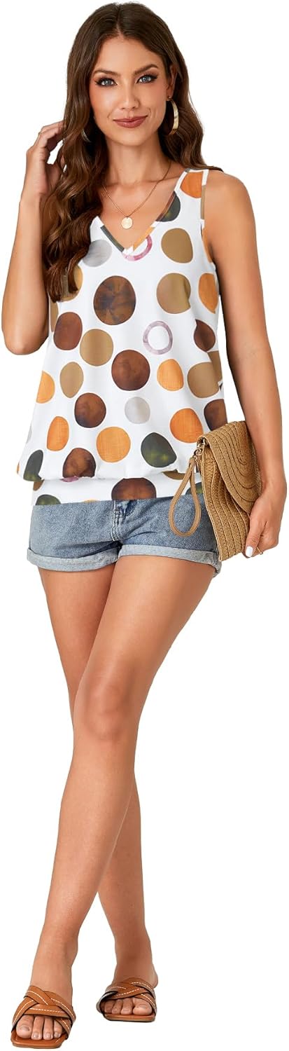 Umenlele Women’s Casual Banded Bottom Cami Shirt V Neck Sleeveless Loose Summer Tank Top Camisole Floral White Small - Image 6