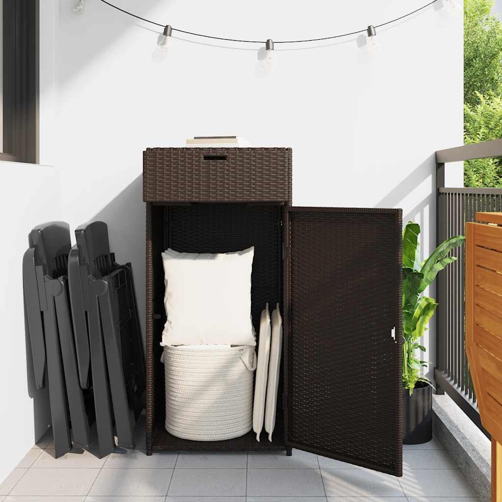 Gartenschrank Braun Poly Rattan 55x55x111 cm mit Stauraum, wetterfest und wasserdicht, für Balkon Terrasse Outdoor, abschließbar, ideal zur Aufbewahrung von Garten Box, Kissen, Polster