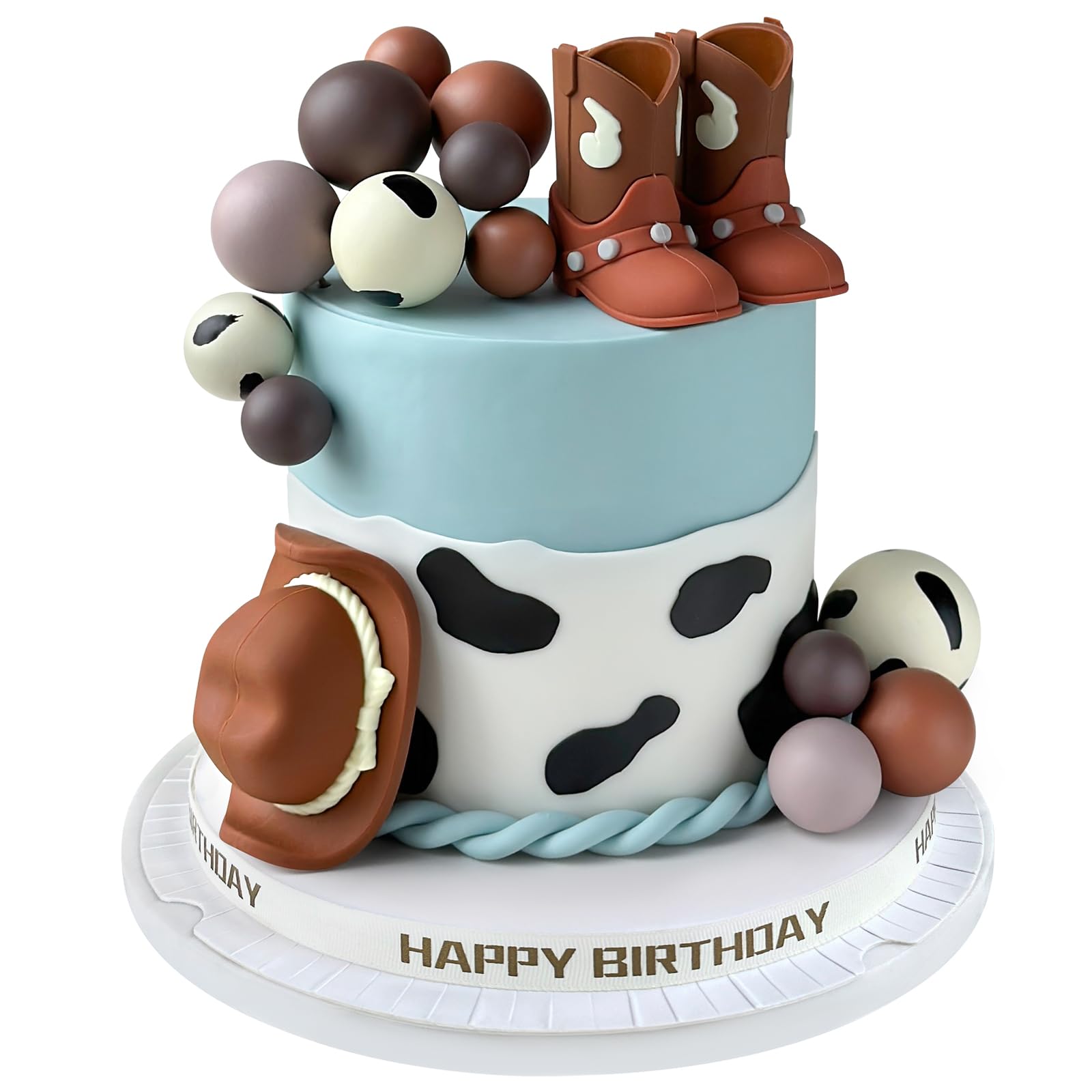 16PCS Cowboy Cake Topper Cowboy Hat and Boot Balls Cake Decorations Western Cowboy Birthday Baby Shower Party Decorations (Brown)