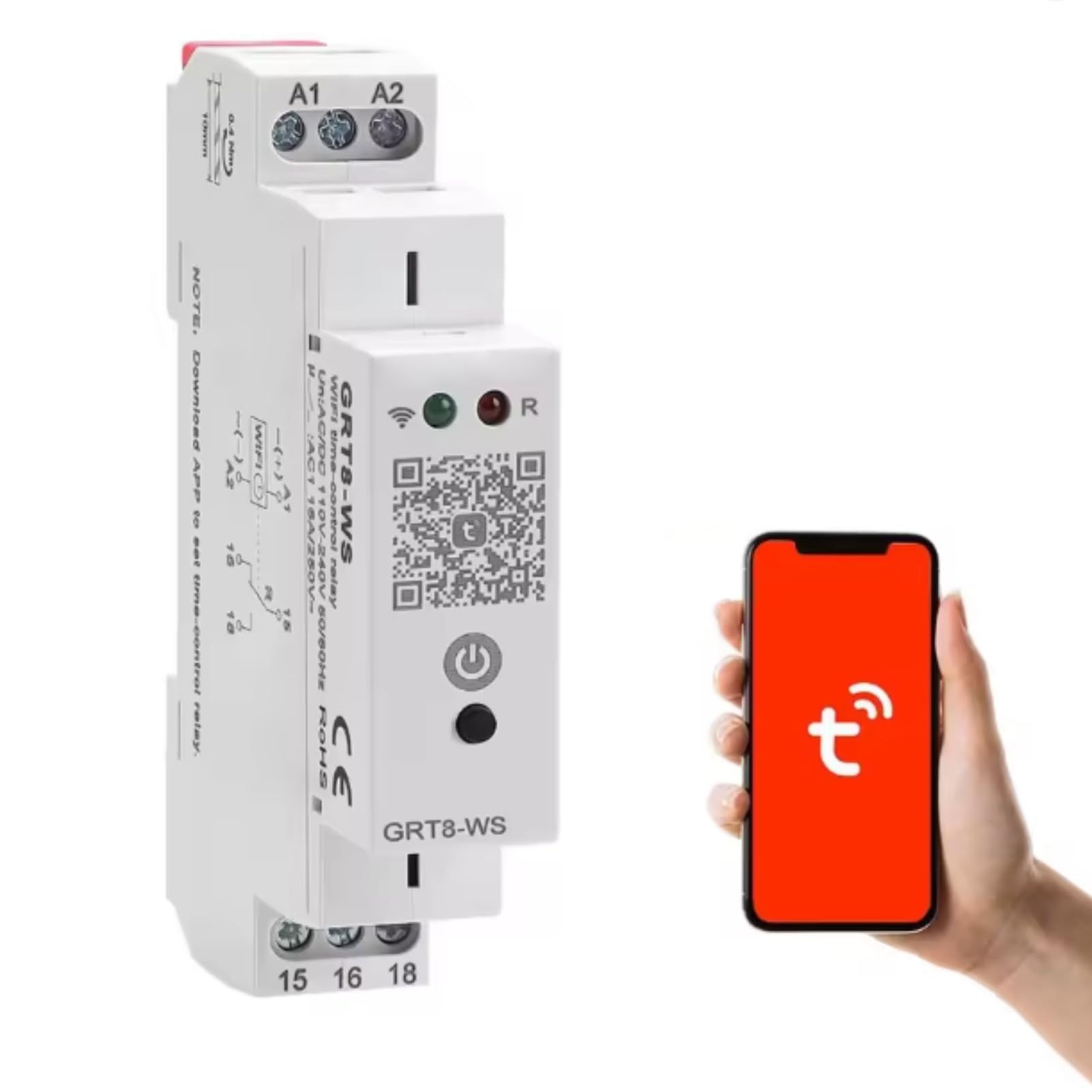 Jadeshay Minuterie Programmable Connectée, GRT8-WS Programmateur WiFi pour Télécommande Maison Connectée, Compatible avec TUYA, AC/DC 110-240V