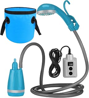 UPKOCH Ducha Portátil para Camping con Bomba Recargable Batería de Alta Capacidad para Senderismo y Uso al Aire con Flujo Estable y Diseño Azul