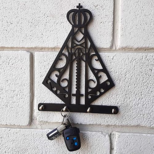 Porta Chaves Pendurador Feito De Madeira Nossa Senhora Aparecida MDF Entrada Escritório Casa