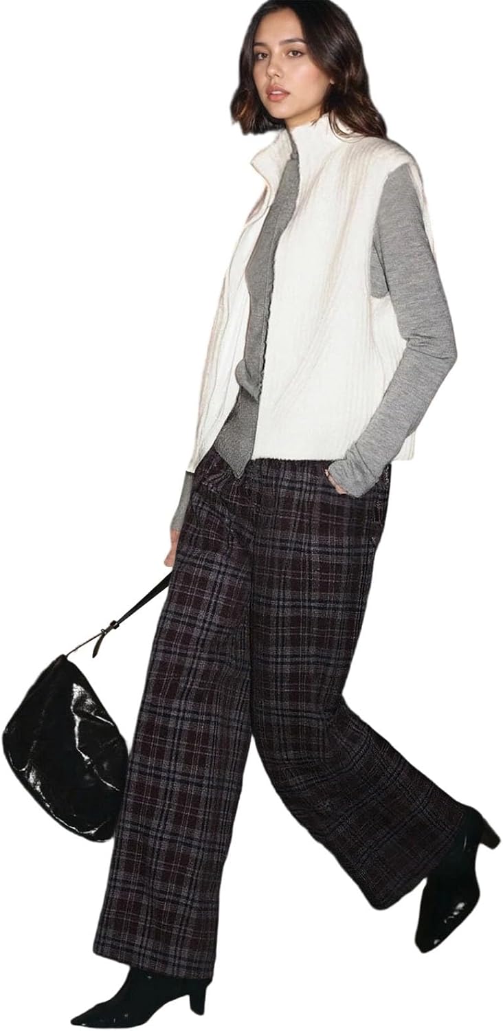 Women's Lounge Pants Plaid Baggy Trendy Pants 2025 Cute Soft Waist Drawstring Running Pant with Pockets