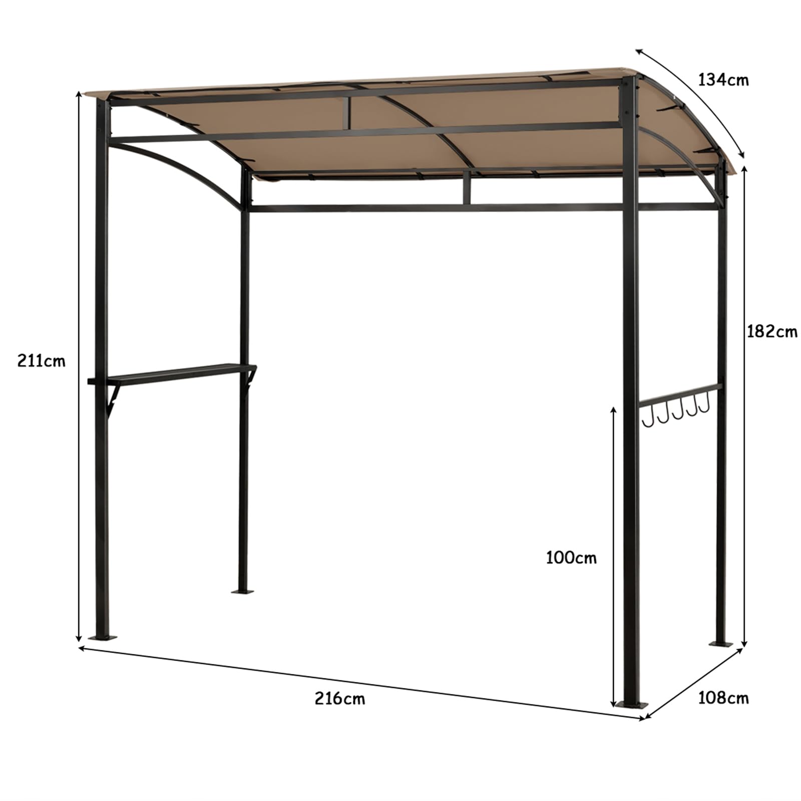 COSTWAY Gazebo per Barbecue 216x134x211 cm Pergola da Giardino con Ripiano e Ganci
