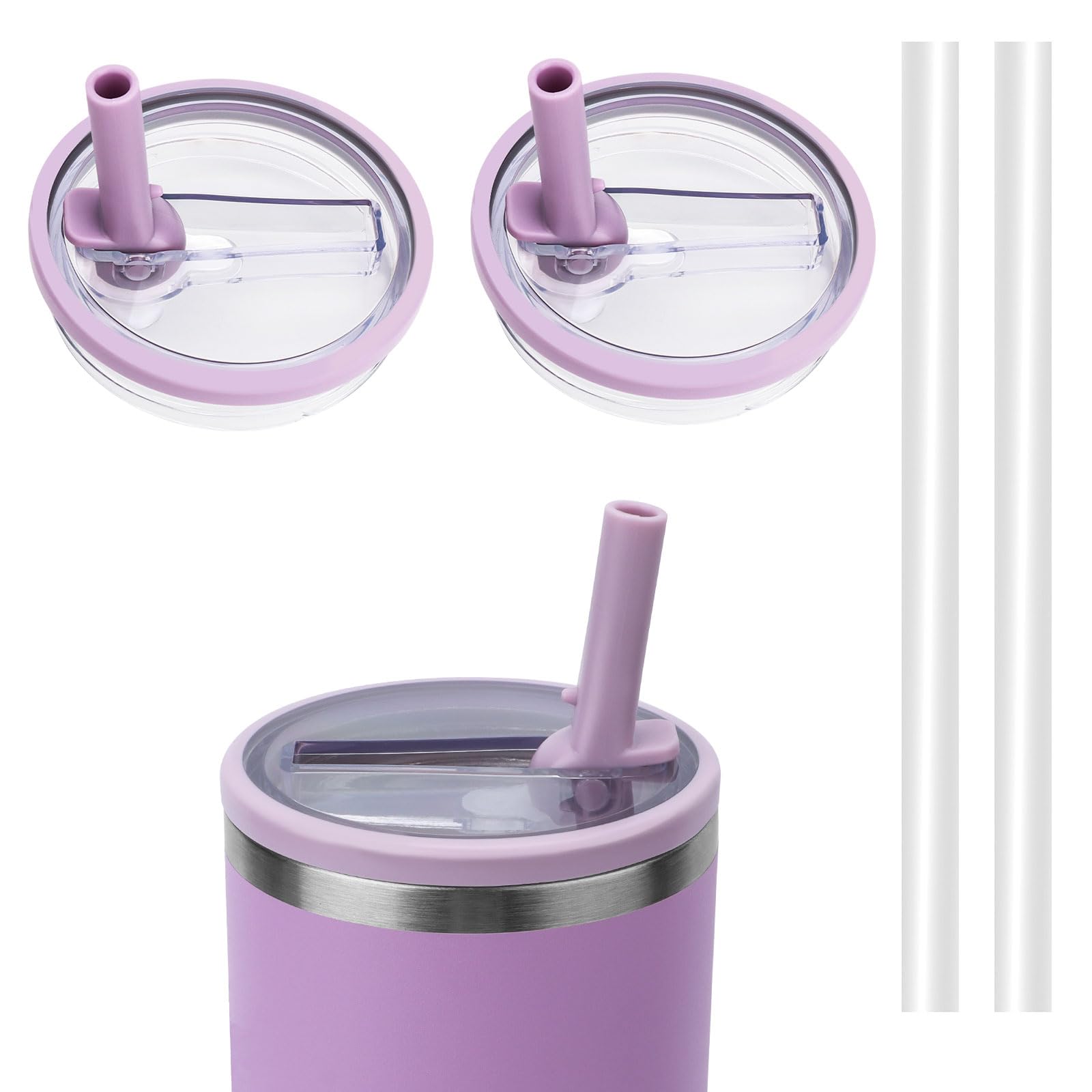 WALLFID2pcs Leak-Resistant Flip Lids Compatible with Stanley 40oz Tumblers,with 2 Straws,Reusable,Splash-Proof,suitable for 40oz Threaded-Top Tumblers (Dawn Purple)