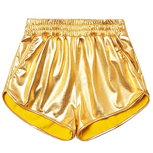 Image of Perfashion Women's Metallic Shiny Shorts Sparkly Hot Yoga Outfit