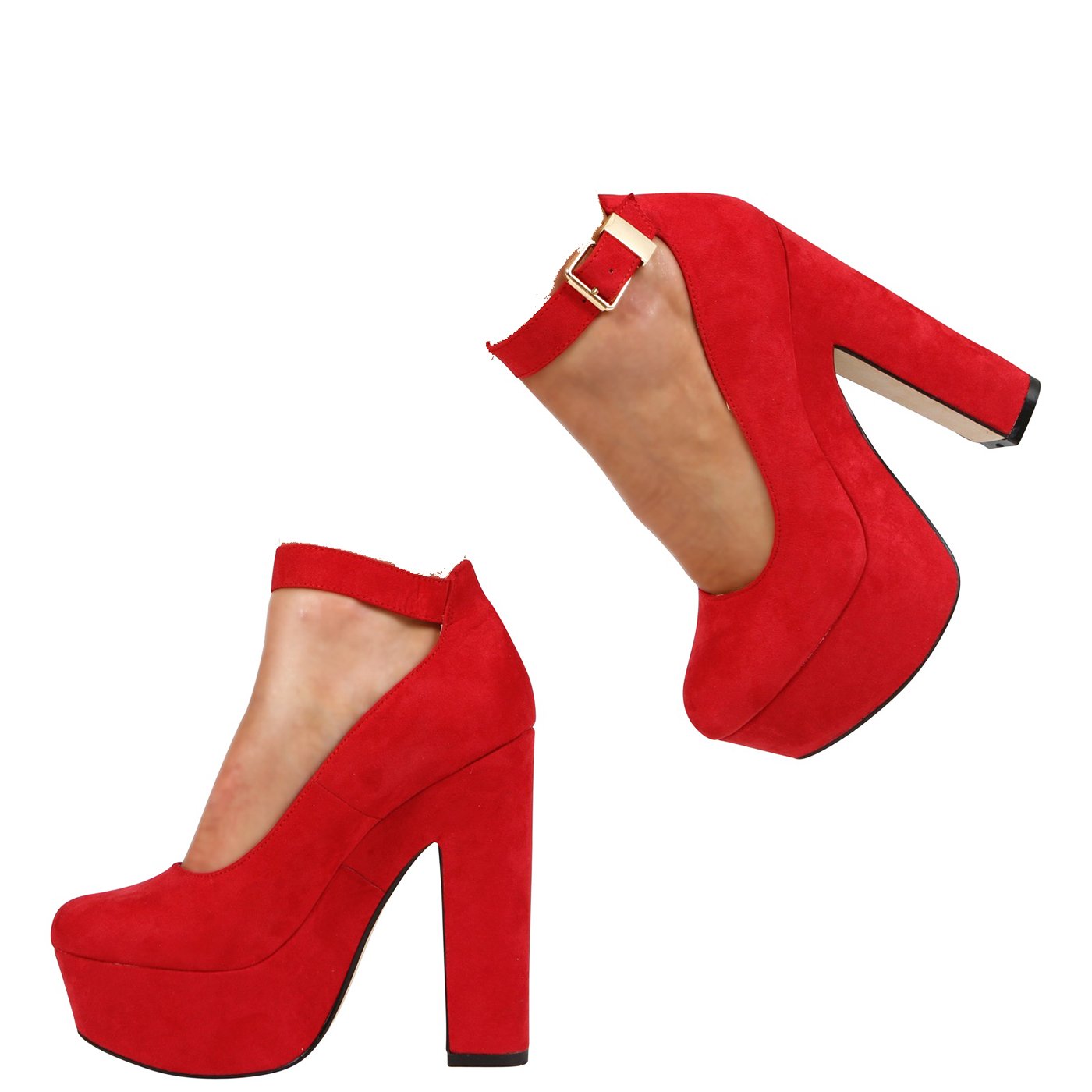 New Womens Ladies Platform HIGH Chunky Heel Ankle Strap Court Shoes Size 3-7