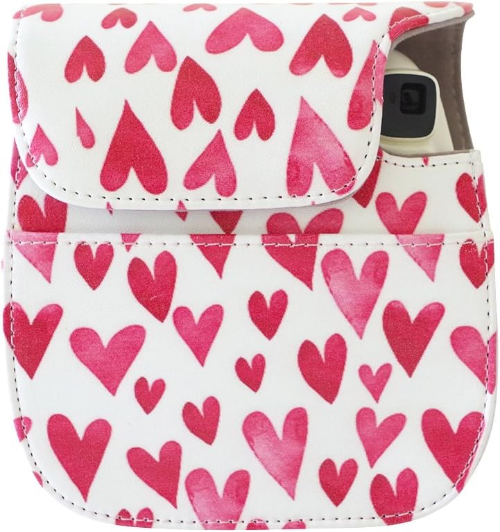 SAIKA Protective Case for Fujifilm Instax Mini 11 Instant Camera - Premium PU Leather Bag with Removable Strap [Love Heart]