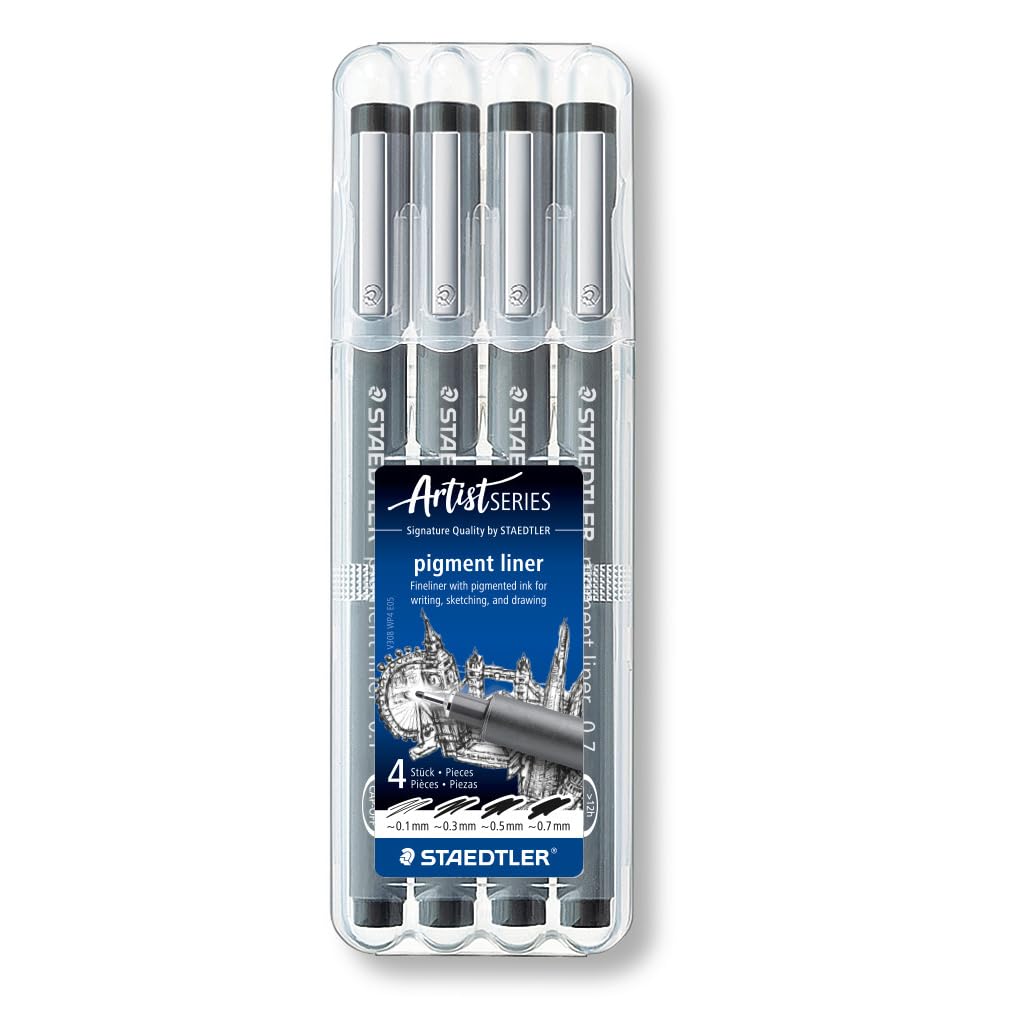 ‎308 WP4 Pigment Liner Pens with Assorted Line Width - Black (Set of 4)