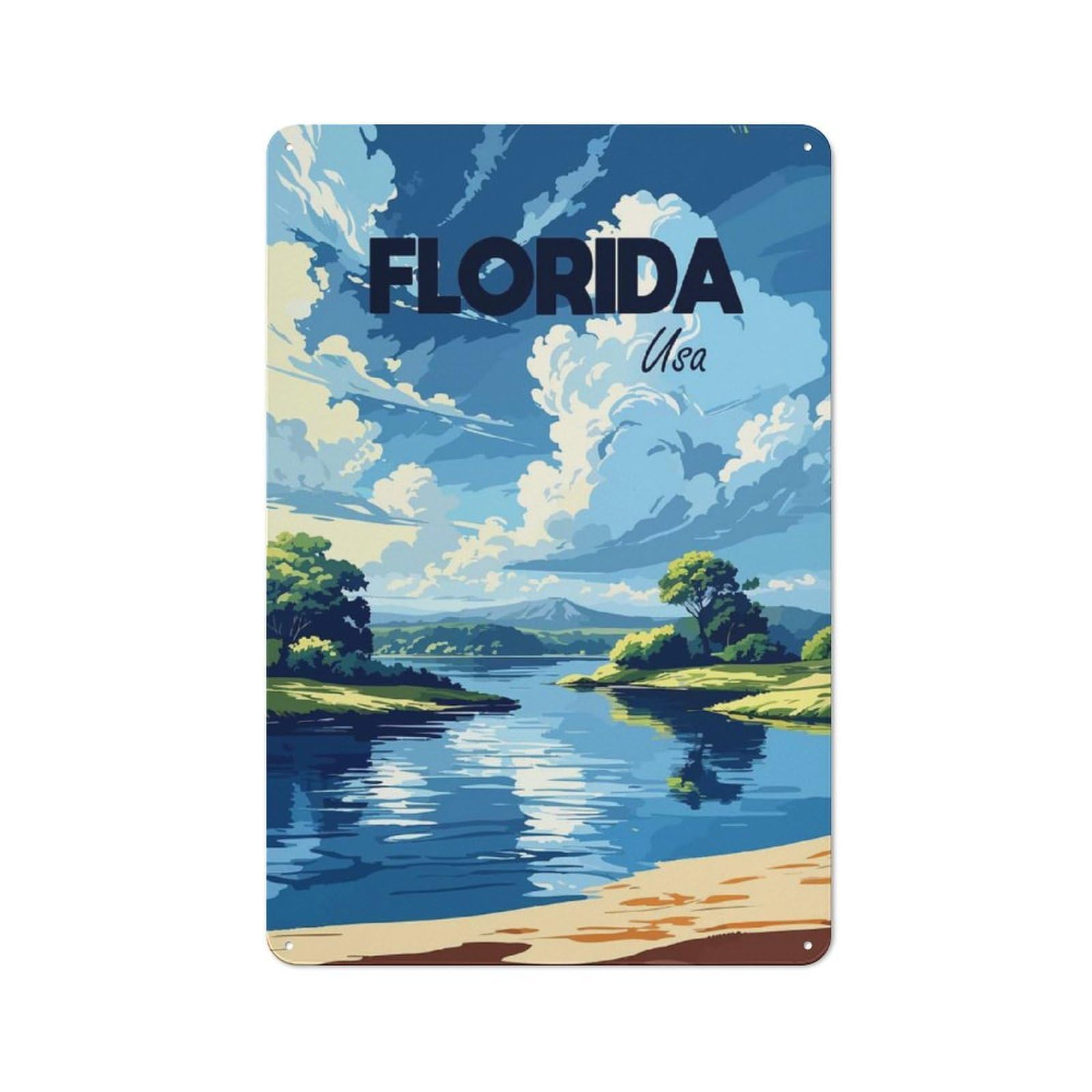 Junmoney Style-12 Tin Wall Plaque 30X20cm With Florida Usa Landscape For Guest Room Or Hallway, A Decorative Christmas Gift For Home Decor Collectors