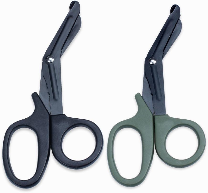 EFORCAR Medical Shears, Trauma Bandage Scissors,EMT Paramedics Nurses First aid Sharp Stainless Steel Saw Tooth Black Green Scissors,(2 Pack)